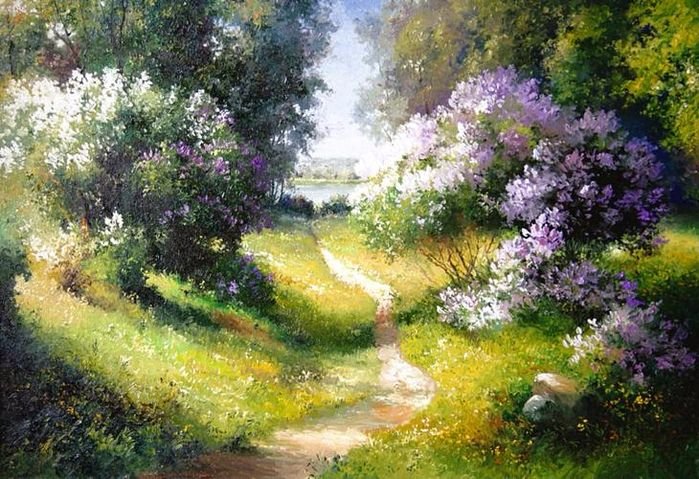 Тропа в сирени - сирень, лес, тропа - оригинал