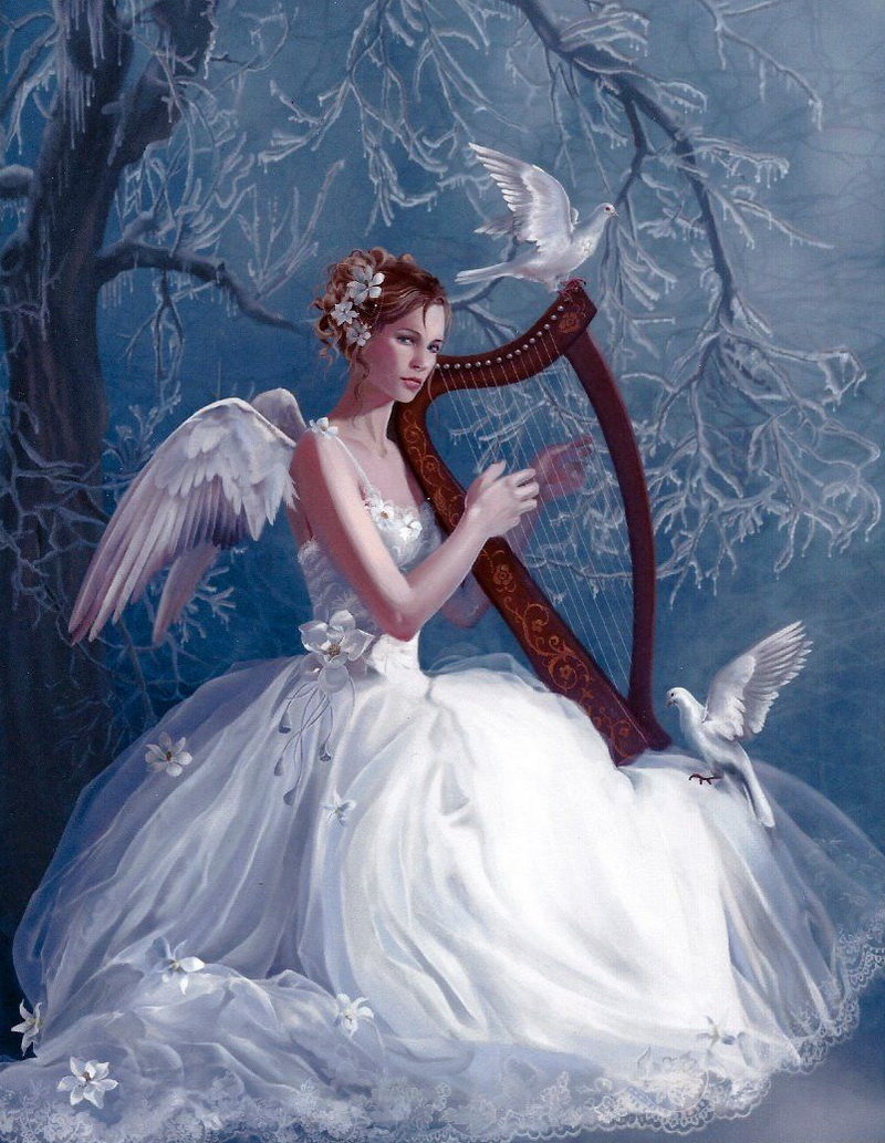 хкдожник nene thomas4 - фэнтази, арфа, дама, фея, женщина, девушка - оригинал