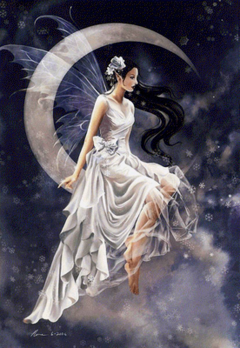 художник nene thomas20 - девушка, фея, луна, фэнтази, женщина - предпросмотр