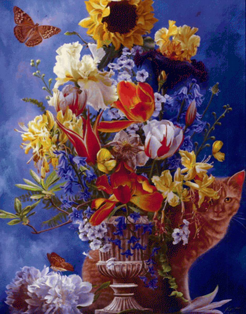 художник nene thomas22 - кот, натюрморт, цветы - предпросмотр