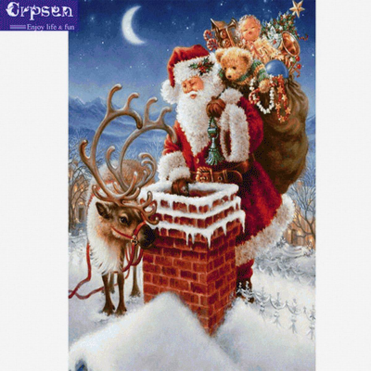 санта на крыше - крыша, санта, олень - предпросмотр