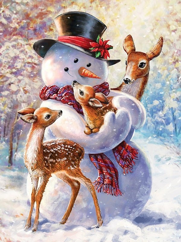снеговик - новый год, снеговик, олени - оригинал