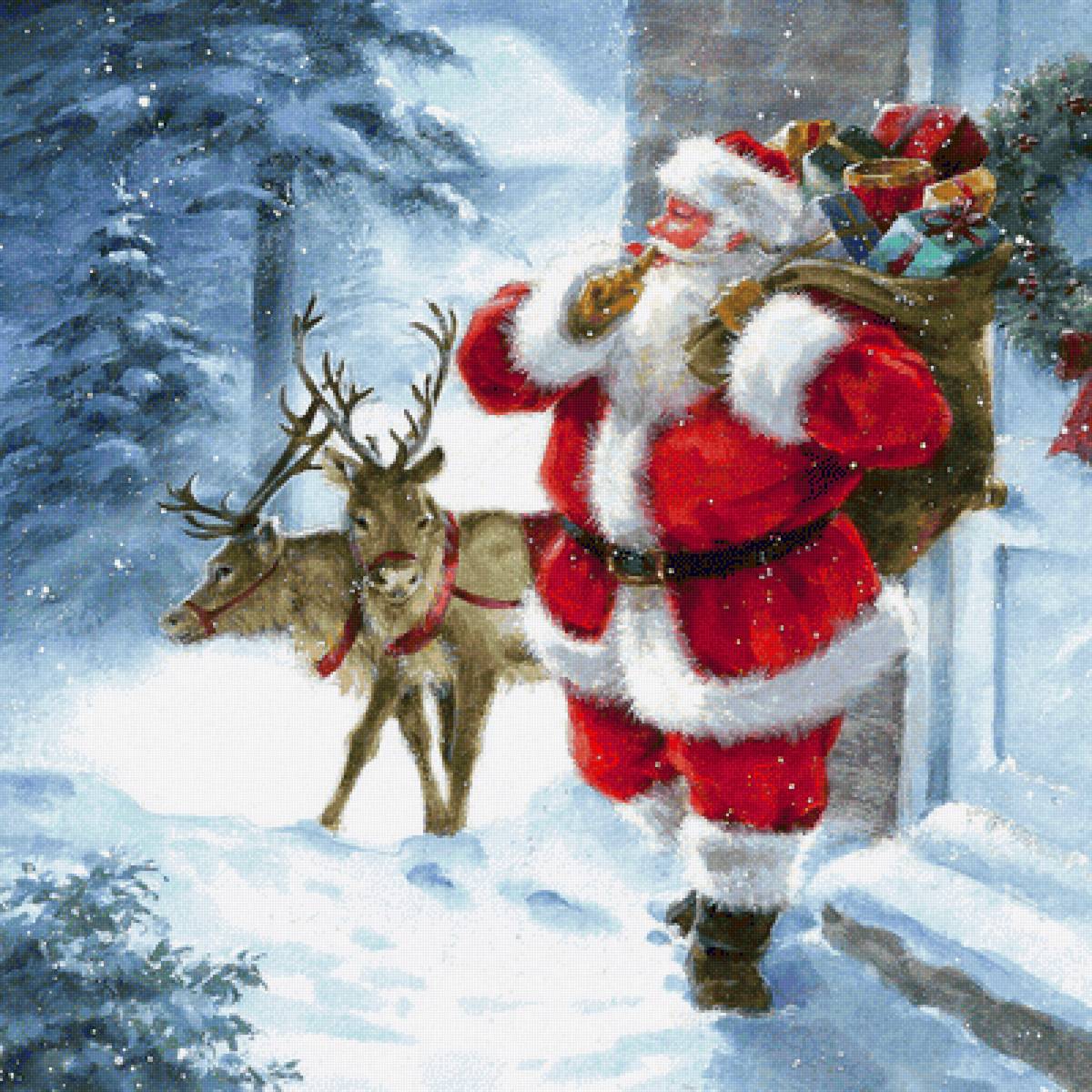 санта и олени - новый год, олени, санта, дед мороз - предпросмотр