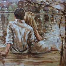 Схема вышивки «Пара у озера»