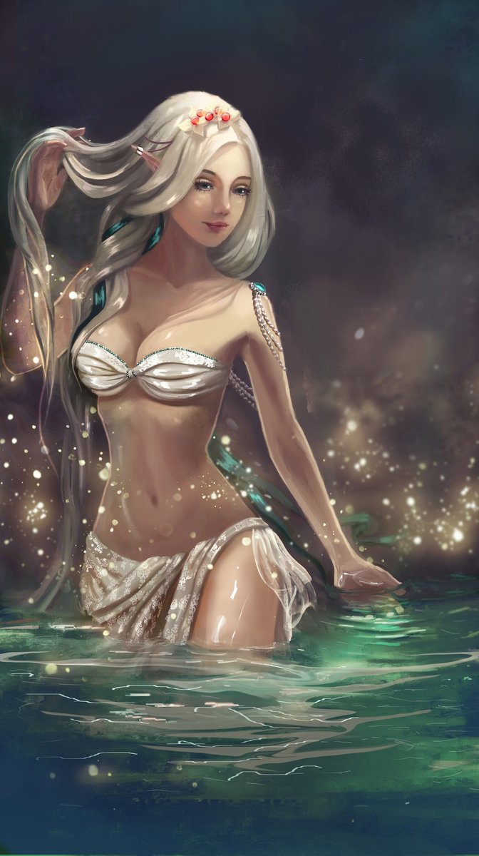 Эльфийка на пруду - эльфийка, пруд - оригинал