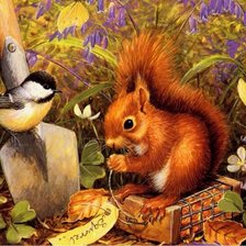 Схема вышивки «белочка и синичка»