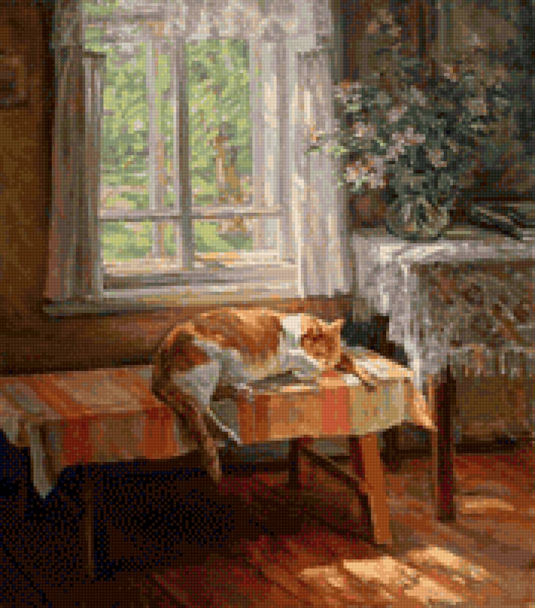 Деревенский полдень - кошка, деревня - предпросмотр