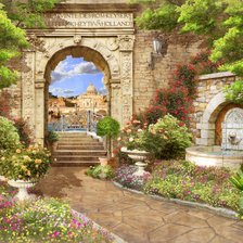 Схема вышивки «Арка с видом на город»