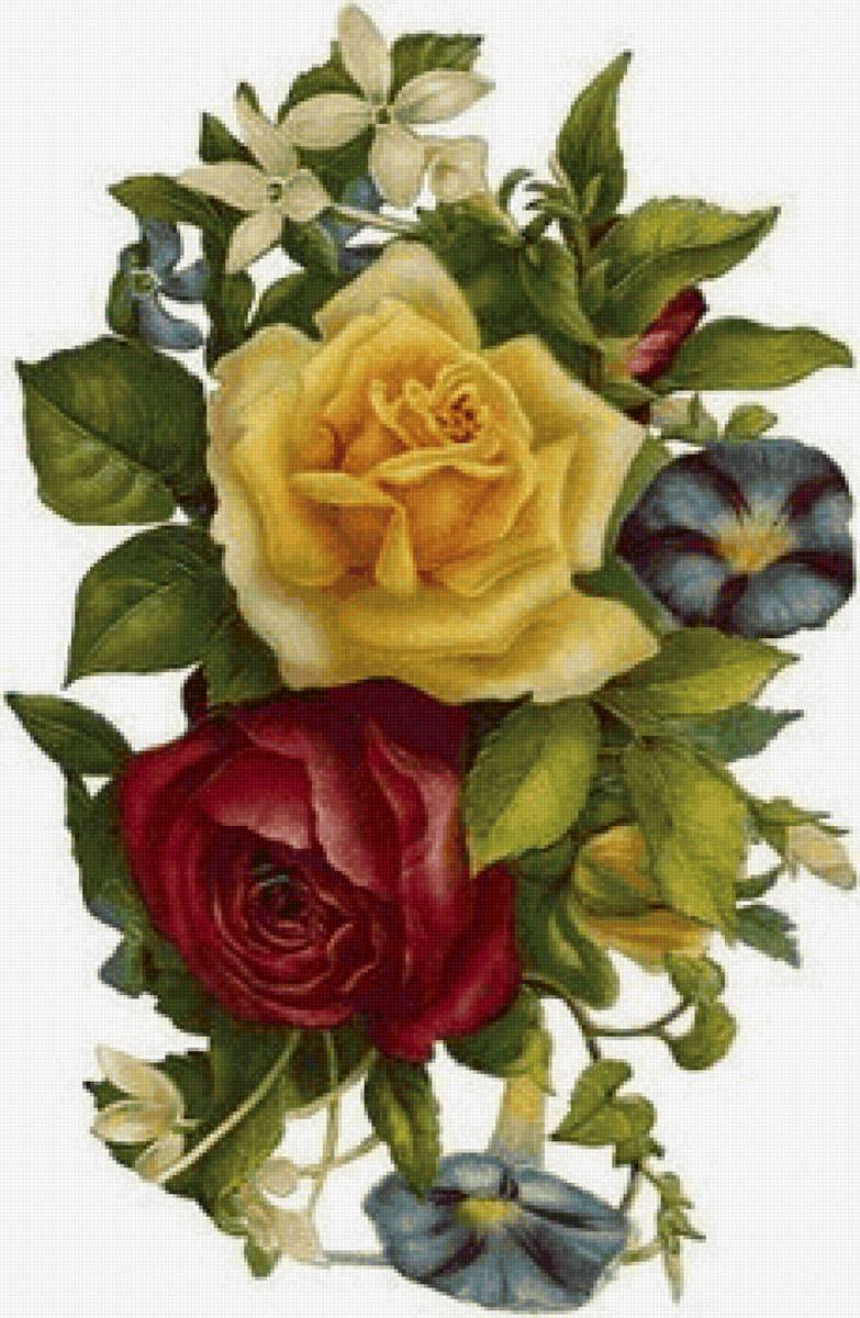 Vintage Botanical Bouquet of Mixed Flowers Poster - цветы - предпросмотр