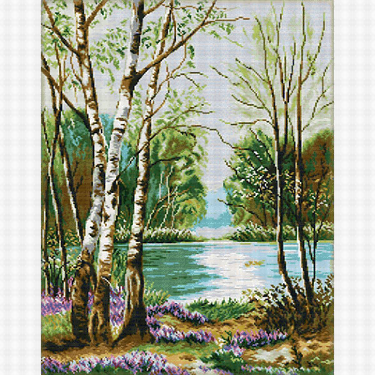 Половодье - река, весна, цветы, лес, деревья - предпросмотр