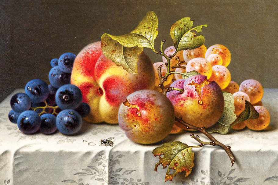 Персик, виноград и сливы - персик, сливы, натюрморт, виноград - оригинал