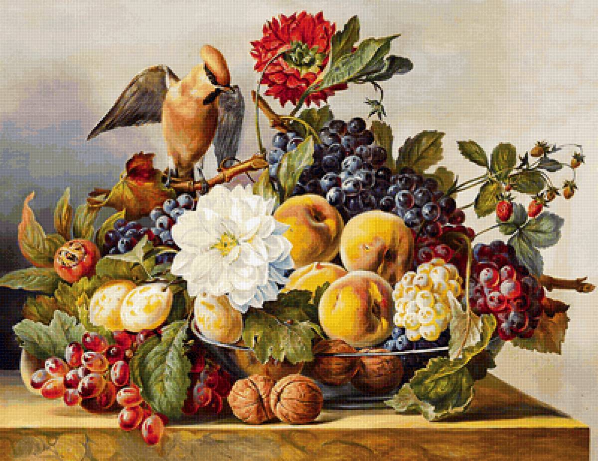 Серия "Натюрморты". - птицы, цветы, фрукты, виноград, натюрморт - предпросмотр