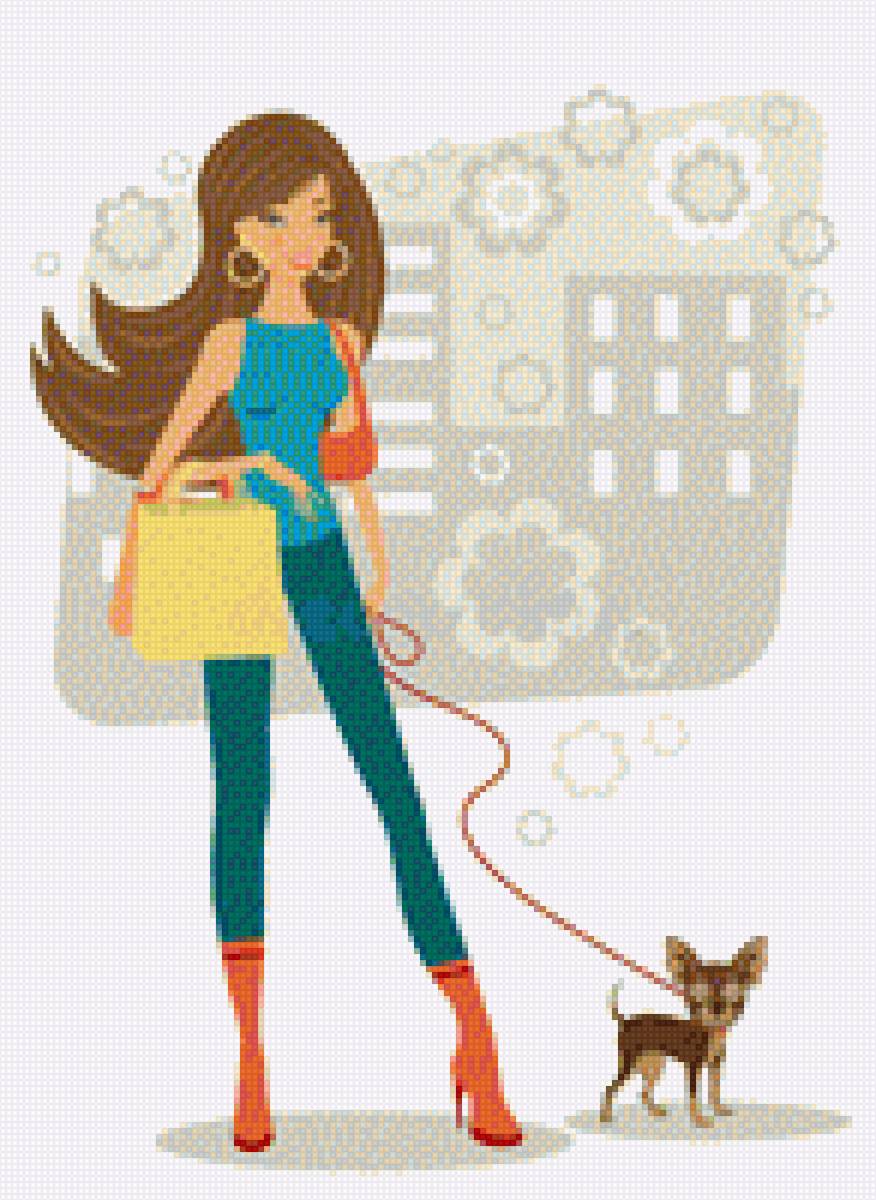 Девушка с собакой - модница, девушка, собака - предпросмотр