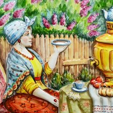 купчиха дома пьёт чай