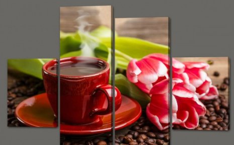№2172388 - тюльпаны, цветы, кофе, чашка, модульная - оригинал
