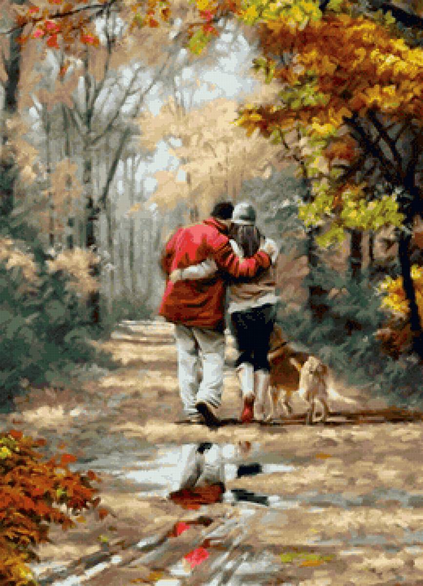 Осенний парк - лес, осень, собака, люди, парк - предпросмотр