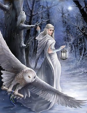 №2172576 - anne stokes, зима, совы, свиток, девушка - оригинал