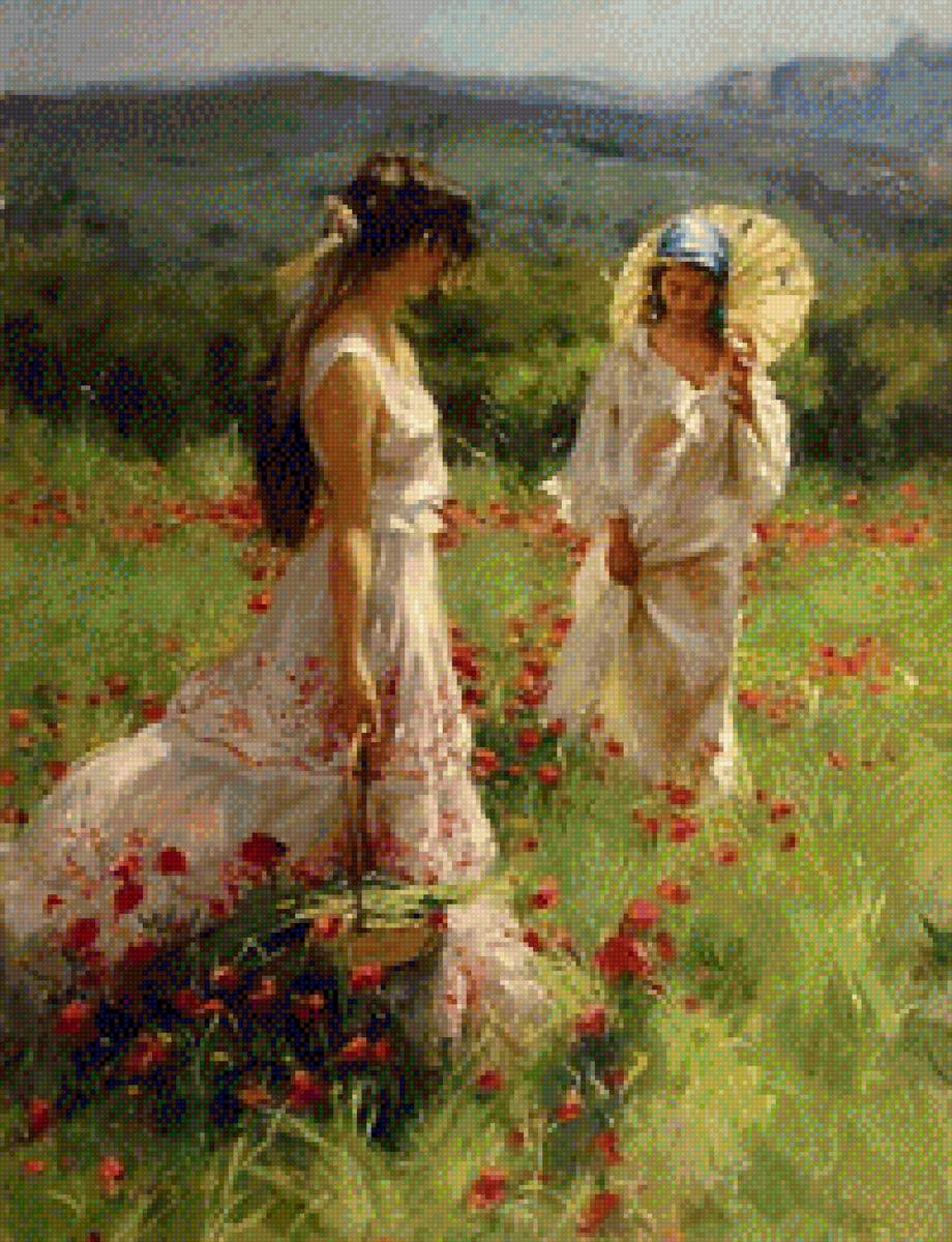 Маковое поле - поле, девушки, маки - предпросмотр