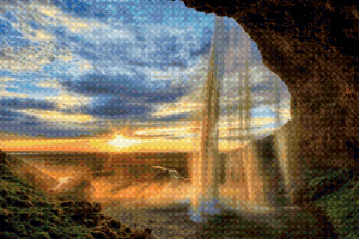 Исландия - солнце, водопад, небо - предпросмотр