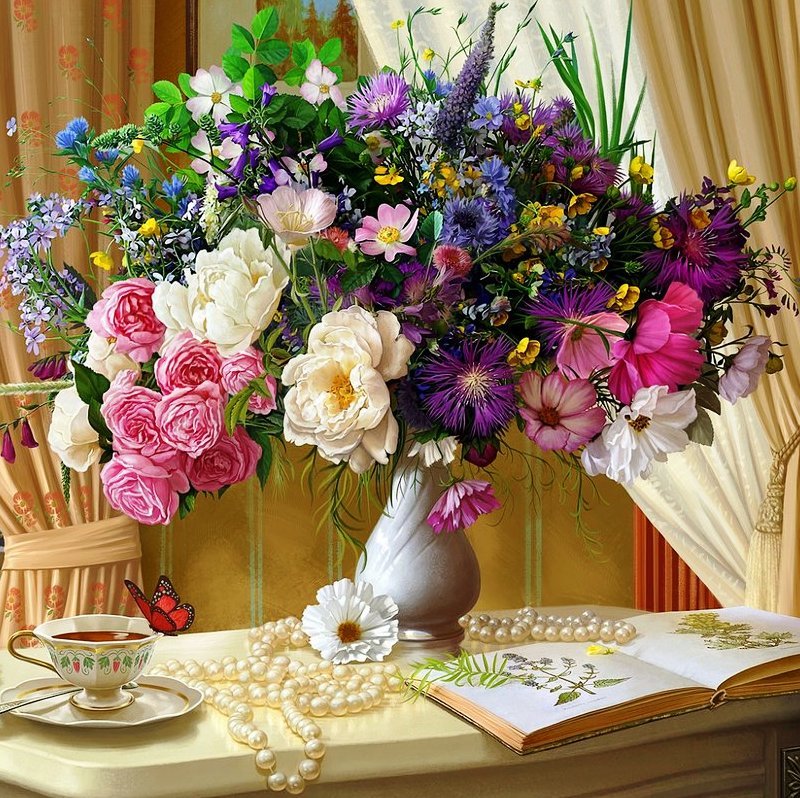 Букет - натюрморт, цветы, букет - оригинал