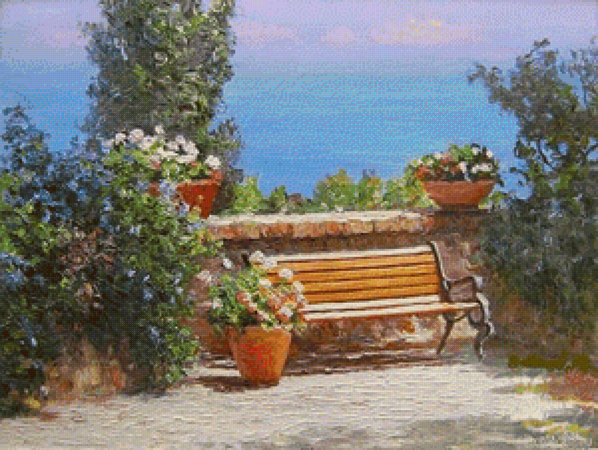 Место у моря - цветы, море, юг - предпросмотр