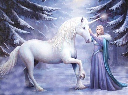 №2175742 - фентези, девушка, зима, лес, единорог - оригинал