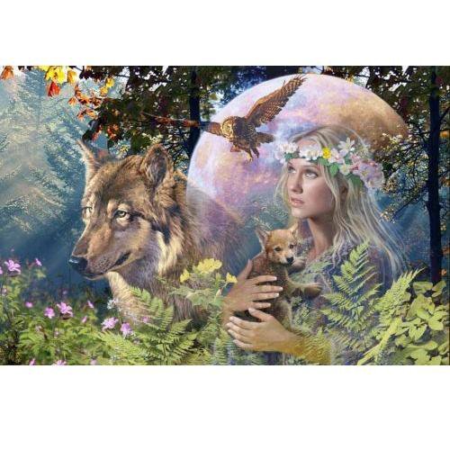 Духи леса - деревья, девушка, сова, лес, волк - оригинал
