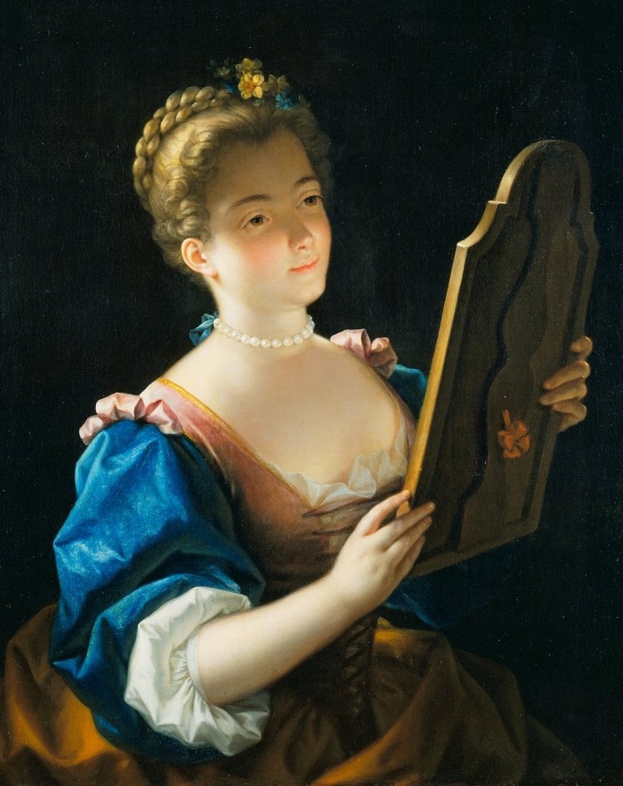 Jean Raoux. У зеркала - портрет, 17 век, девушка, живопись - оригинал