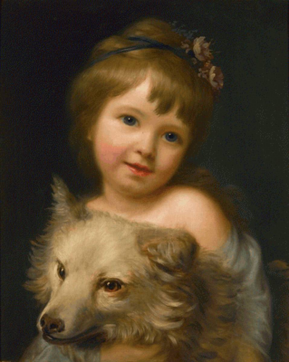 NATHANIEL HONE, Портрет Мисс Джулия Меткалф с собакой - 19 век, портрет, девочка, собака, живопись - предпросмотр