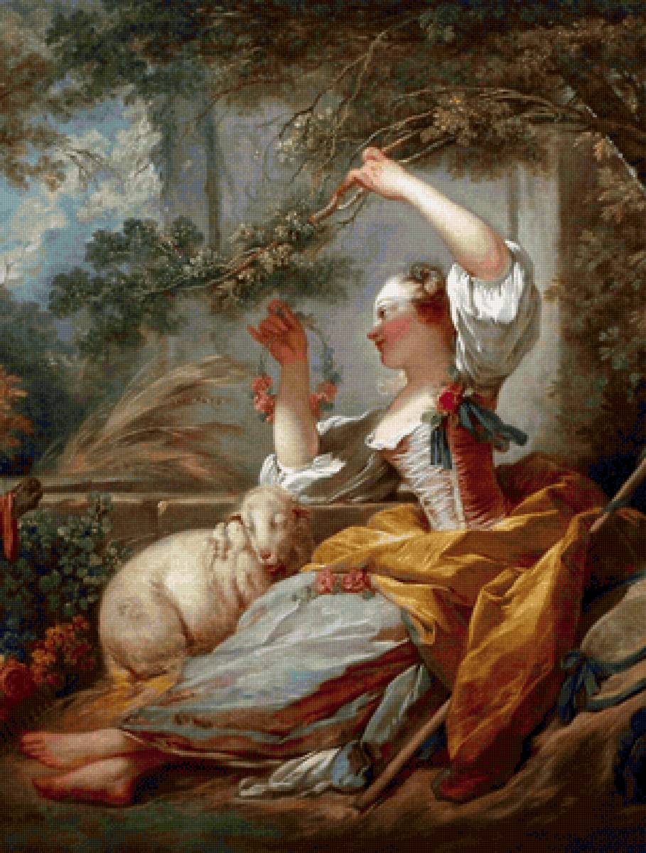 Жан Оноре Фрагонар. Пастушка - 18 век, портрет, девушка, живопись - предпросмотр