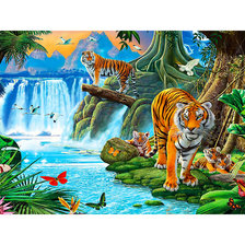 Схема вышивки «тигры у водопада»