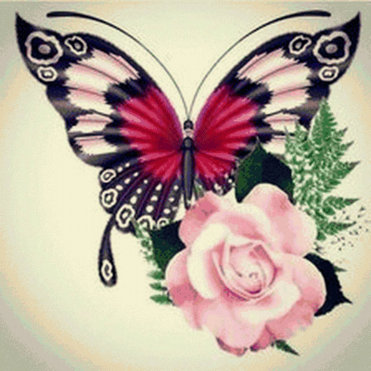 бабочка с розой - предпросмотр