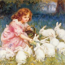 Оригинал схемы вышивки «Girl feeding rabbits» (№2176745)