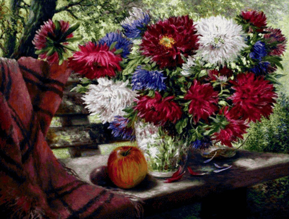 Осень - яблоко. астры, цветы - предпросмотр