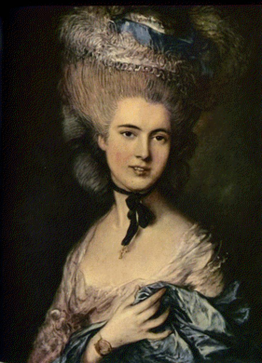 Портрет дамы в голубом (портрет герцогини де Бофор). Гейнсборо - шляпа, красавица, дама, 18 век - предпросмотр