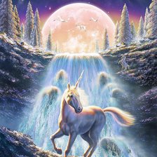 Схема вышивки «Unicórnio na  cachoeira.»