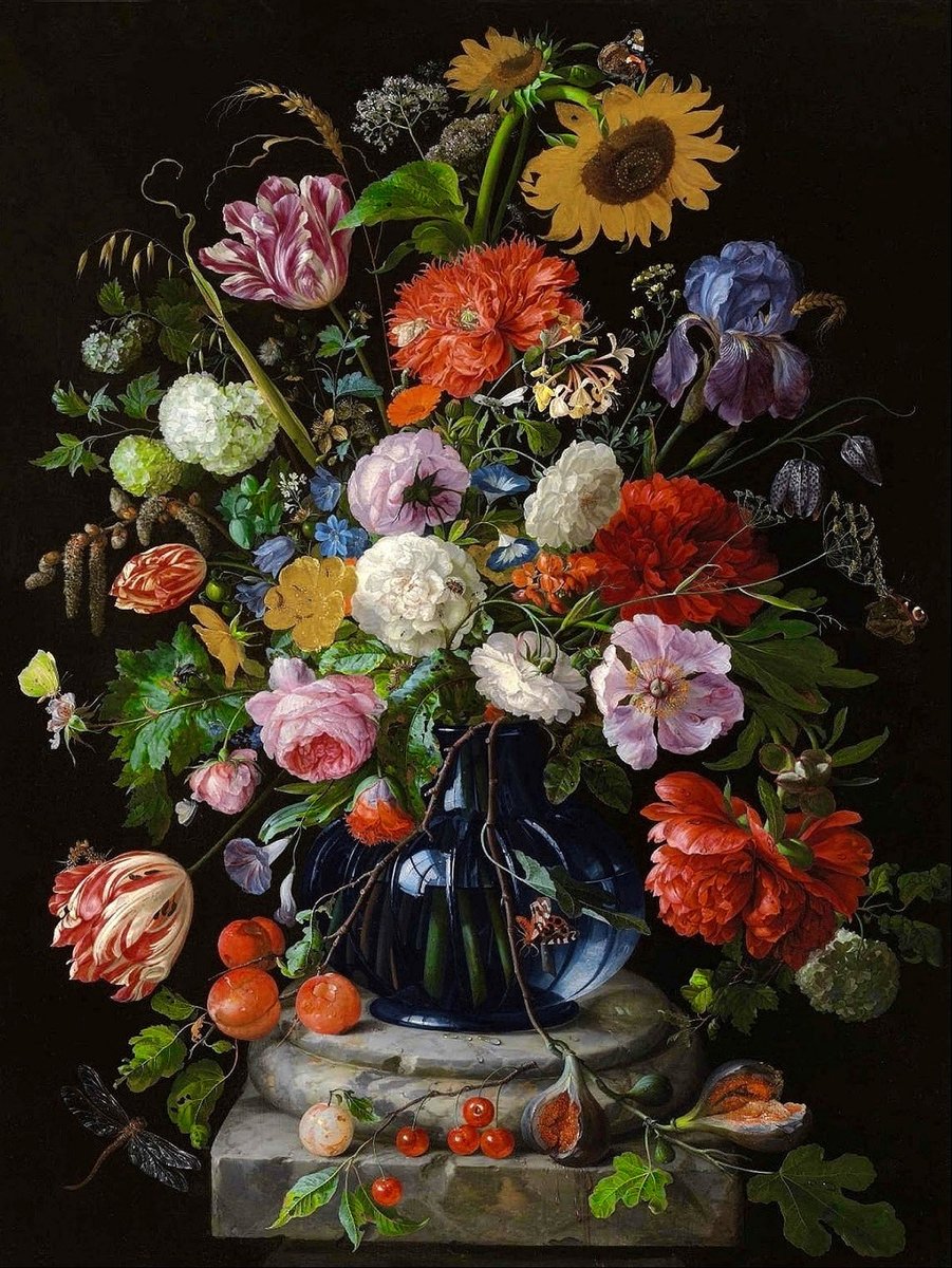 Натюрморт с инжиром - стрекозы, фрукты, цветы, бабочки - оригинал