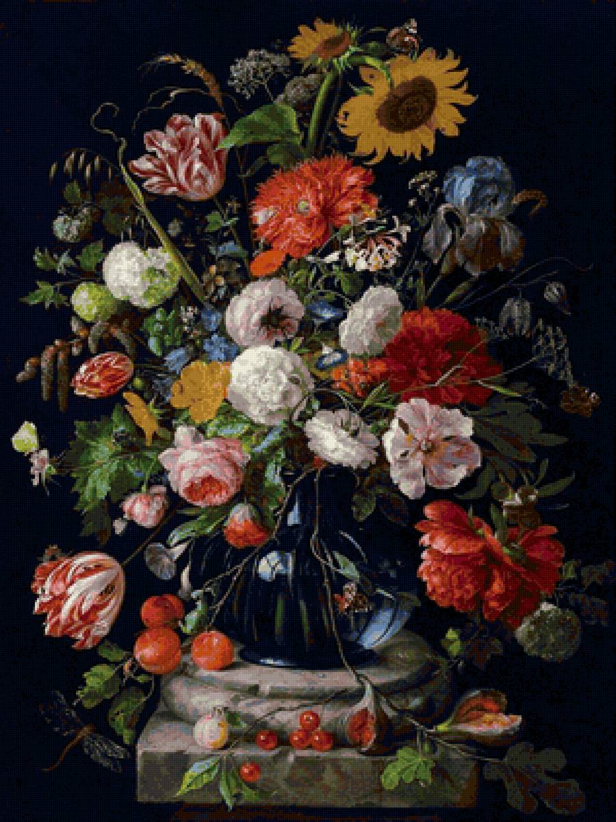 Натюрморт с инжиром - цветы, бабочки, фрукты, стрекозы - предпросмотр
