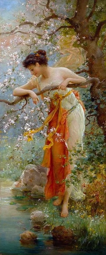 Hans Zatzka. Весна - девушка, портрет, живопись, 19 век - оригинал