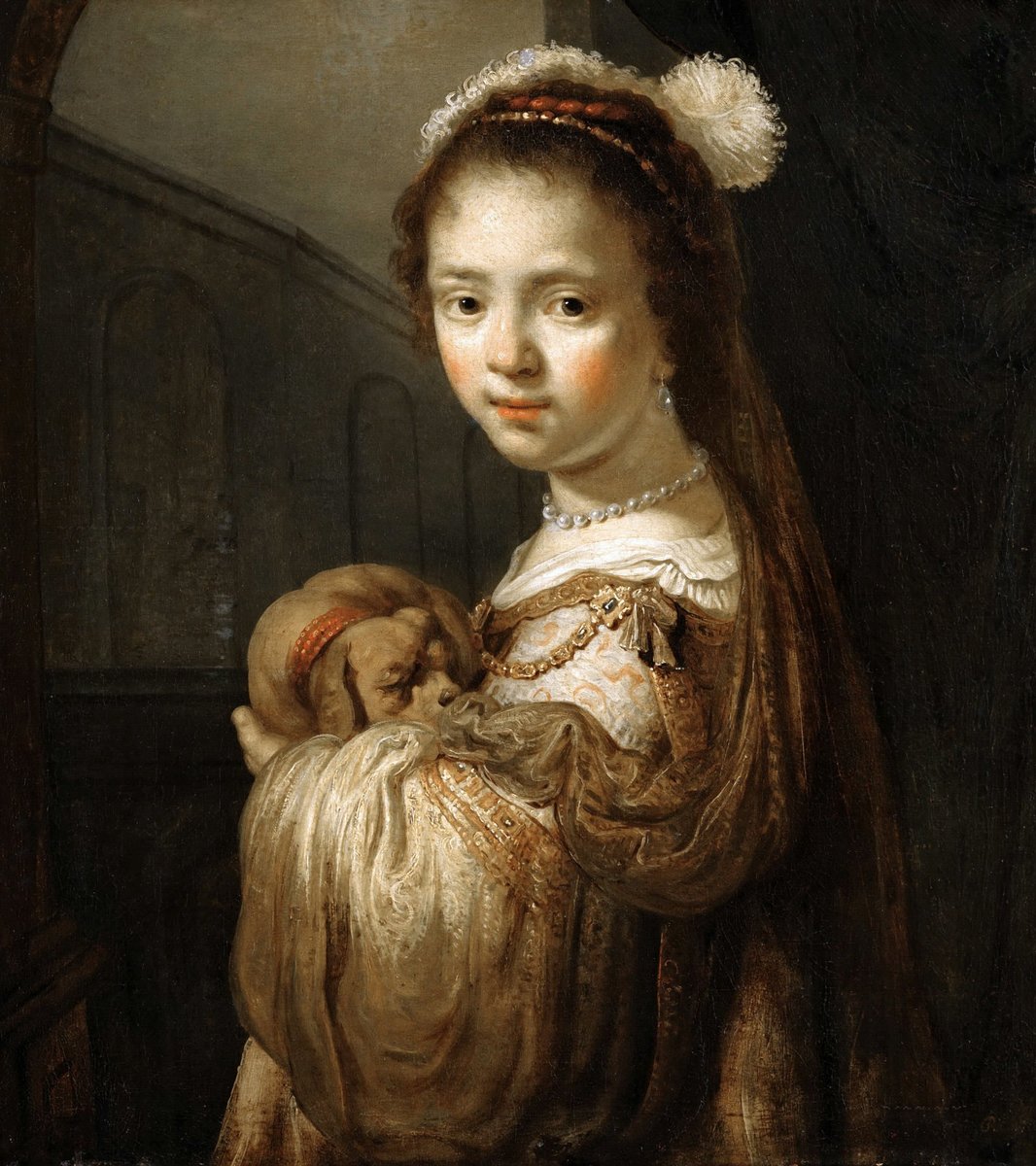 Говерт Флинк. Девочка с собакой - живопись, 17 век, девочка, портрет, собака - оригинал