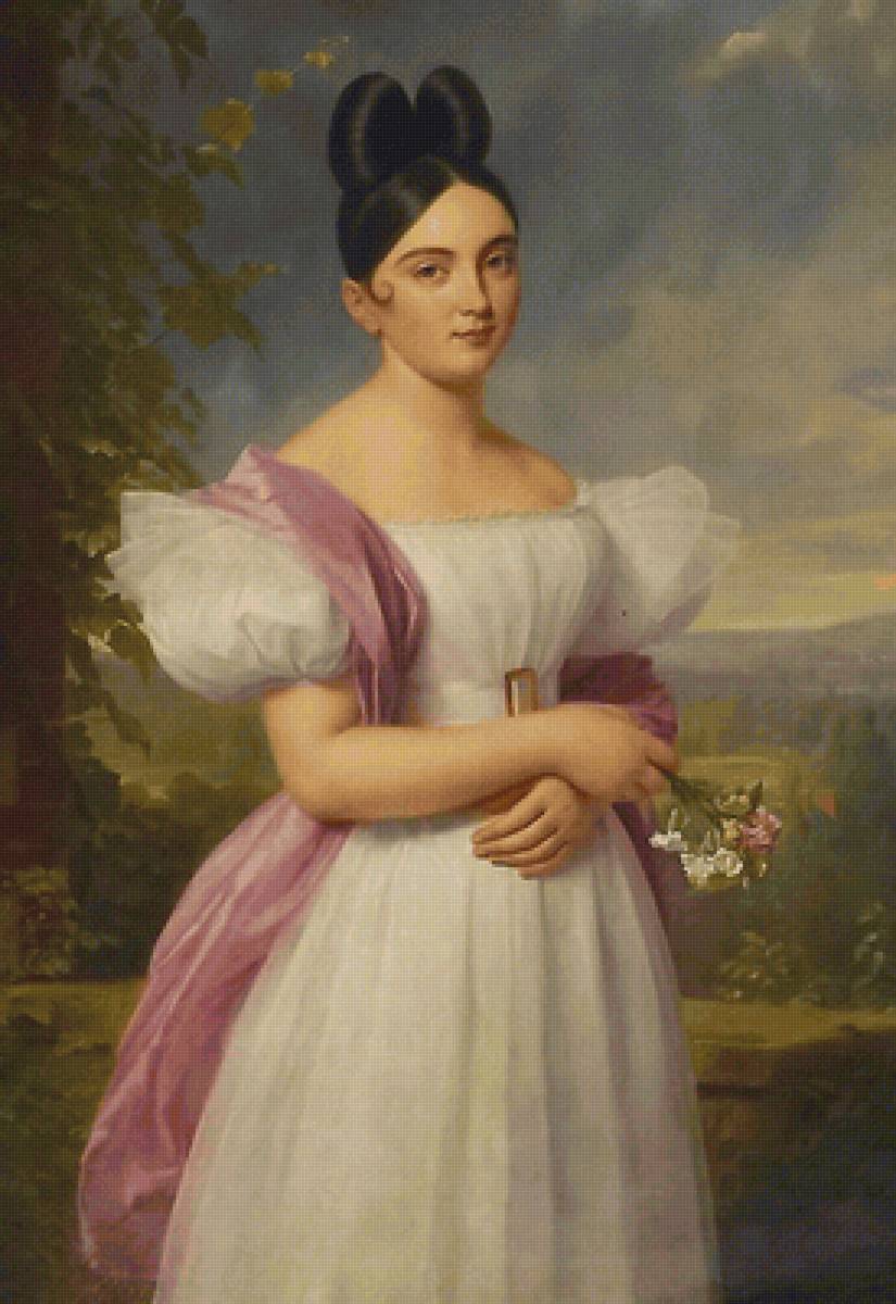 Девушка с цветами - ferdinand georg waldmuller - предпросмотр