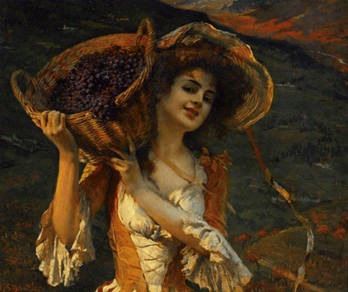 Девушка с виноградом - картина - предпросмотр