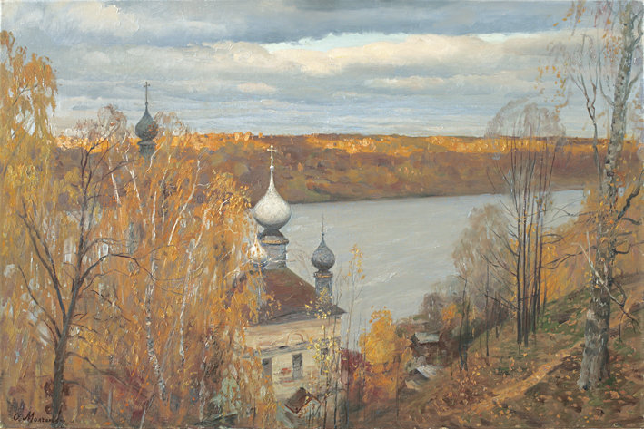 Храм у реки - храм, река, осень - оригинал