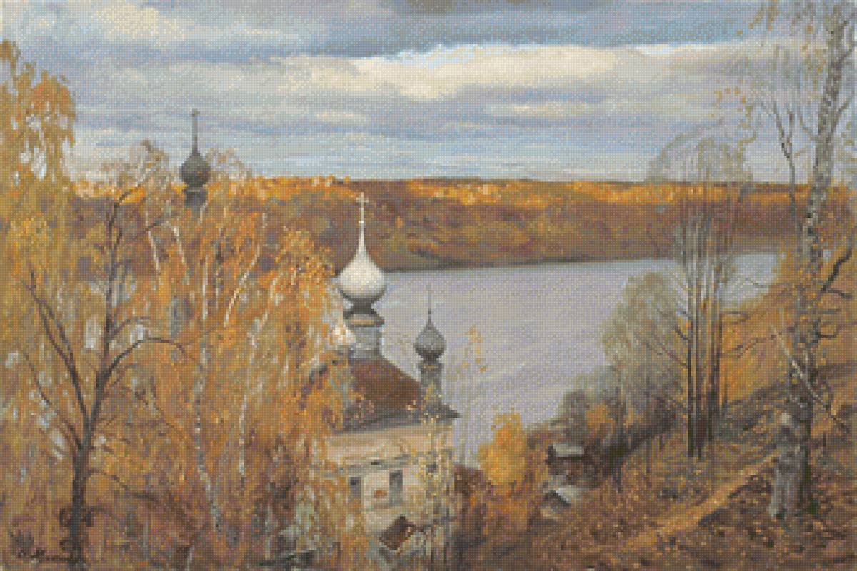 Храм у реки - храм, осень, река - предпросмотр