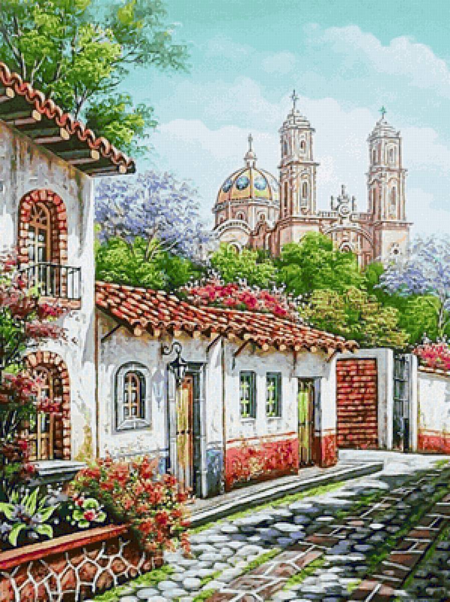 №2179605 - улочка, домик, весна, храм - предпросмотр