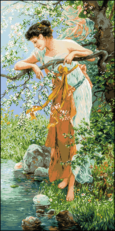 Очарование весны - весна, цветы, цветущее дерево, река - оригинал