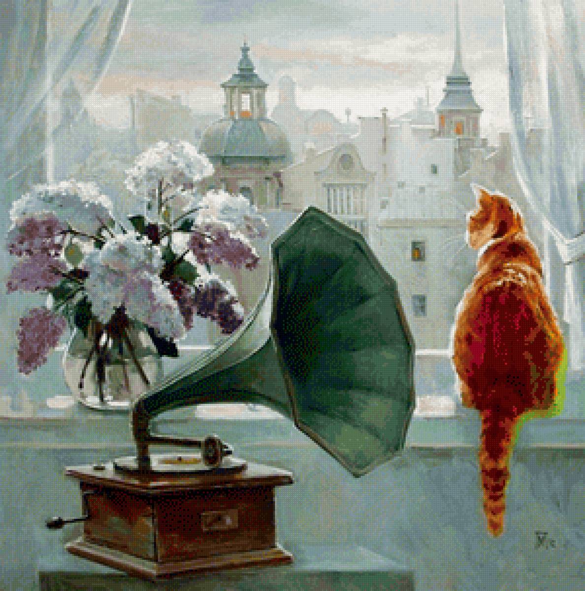 Окно - окно, кот, сирень - предпросмотр