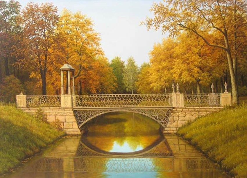 Парк - осень, парк, река, мост - оригинал