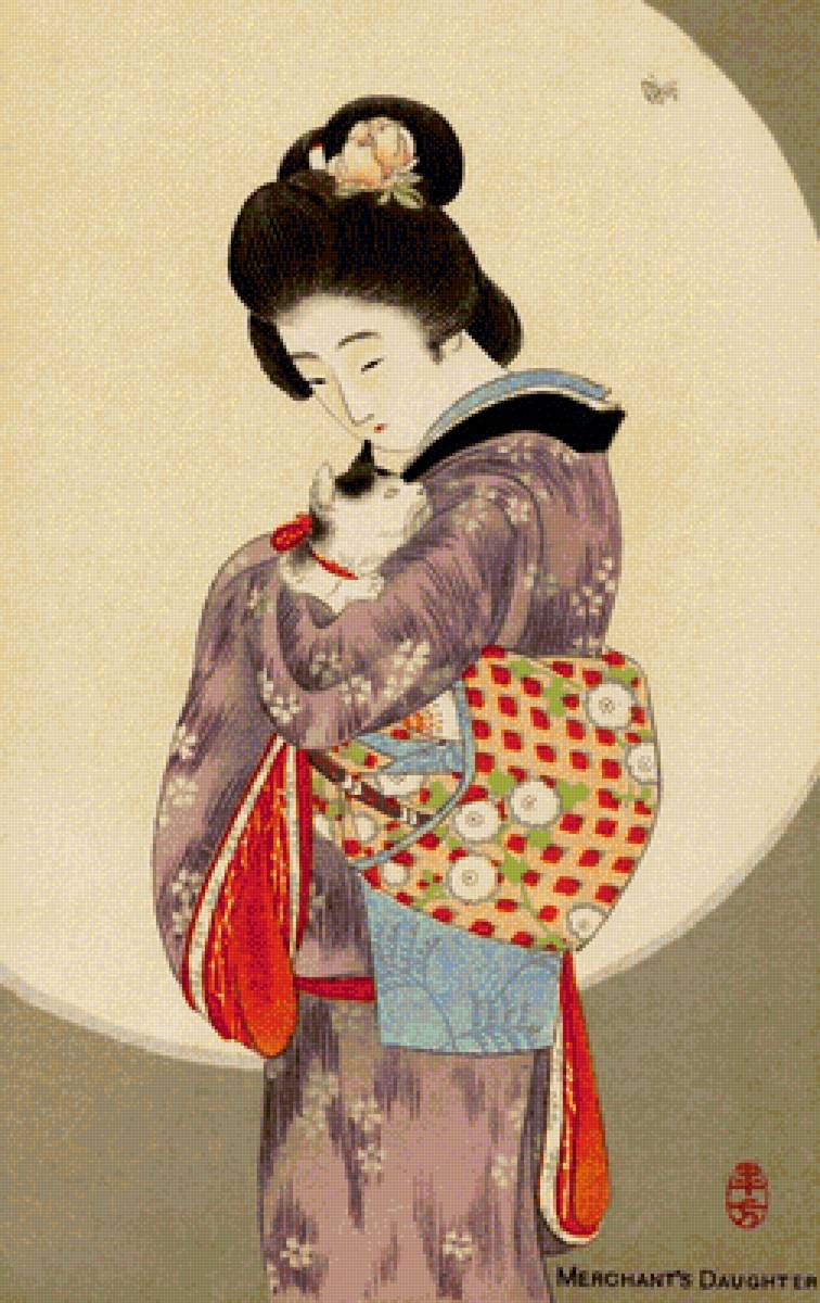 Интерес - мошка, кошка, кимоно, японка - предпросмотр