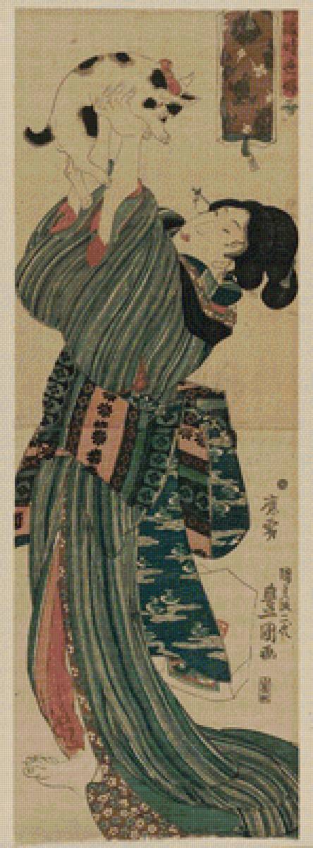 Любимица - кимоно, японка, кошка - предпросмотр